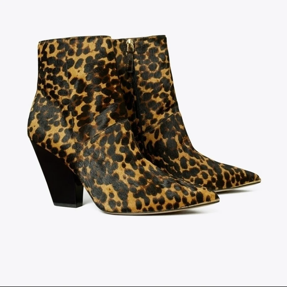 NEW Tory Burch Lila Leopard Pointed Toe Booties